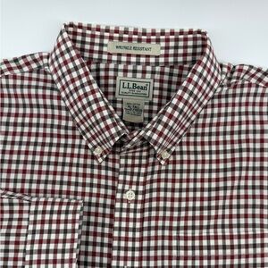 L.L. Bean Red and White Checkered Casual Button Down Shirt